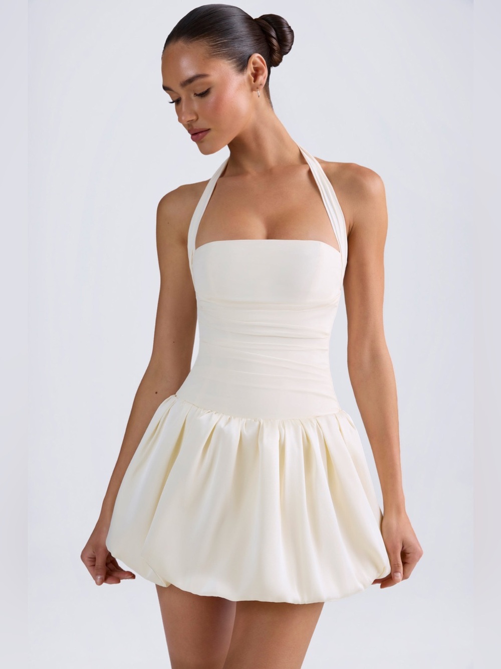 Ludmila Halterneck Lace-Up Bubble Hem Corset Micro Mini Dress in Ivory - Size 10 - Picture 5 of 11